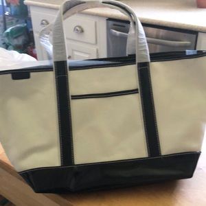 NWT Lands End canvas and Black patent details.